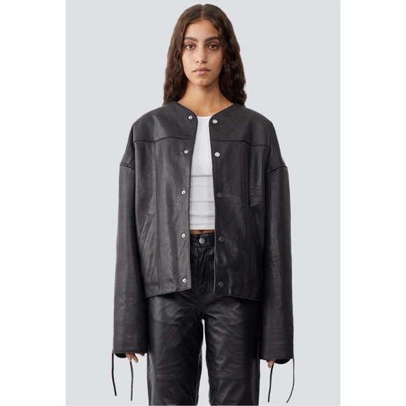 NWT Deadwood Canoo Oversized Leather Jacket Black Medium - Picture 3 of 17